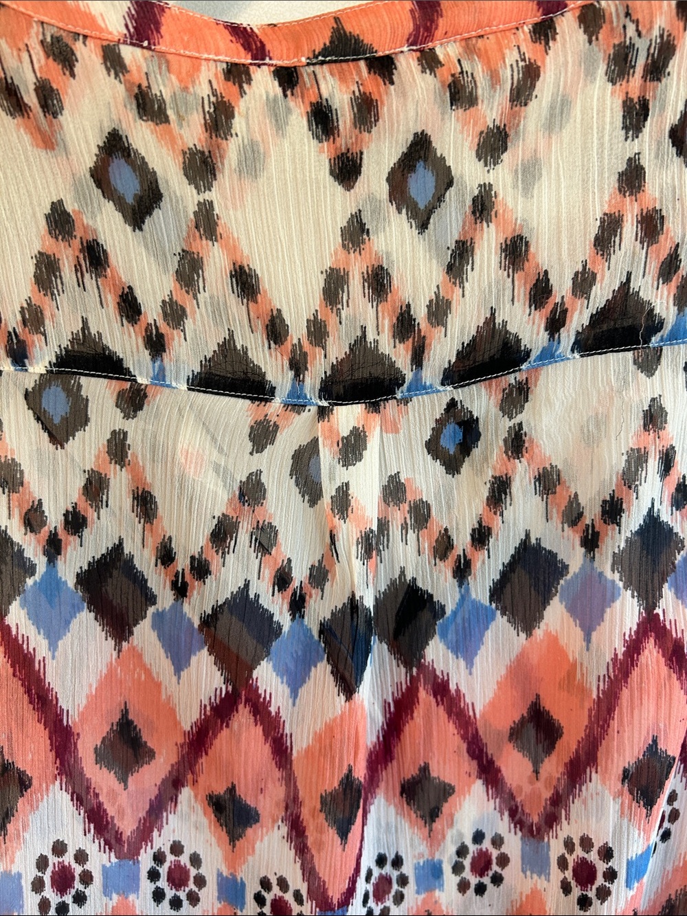 Lucky Brand Sleeveless Tie-Front Printed Blouse - Coral Multi - Picture 8 of 9